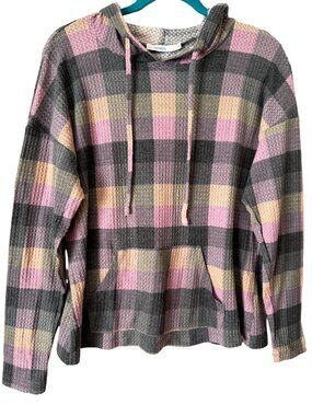 Ricki's Women's Plaid Waffle Knit Pullover Hoodie  Size Medium